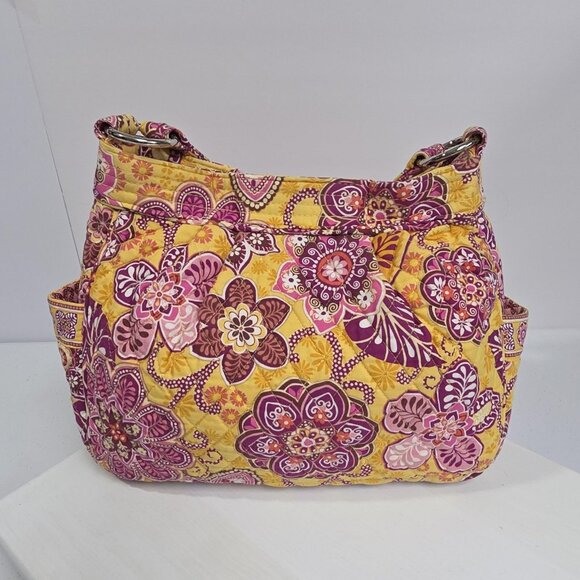 Vera Bradley Handbags - Vera Bradley Shoulder Bag Womens Yellow Pink Floral Quilted Cotton Purse Handbag